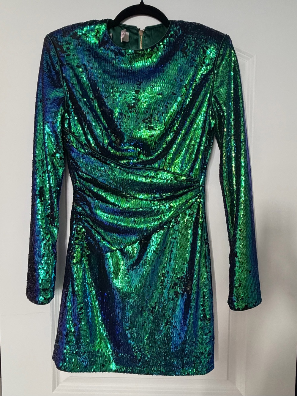 House of CB Cristobal Green Blue Iridescent Sequin Mini Dress Size M